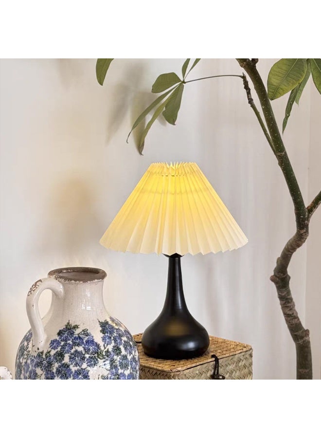 Gourd Shape Table Lamp with Pleated Shade, Button Switch, 3 Color Lighting & 10-Level Dimming